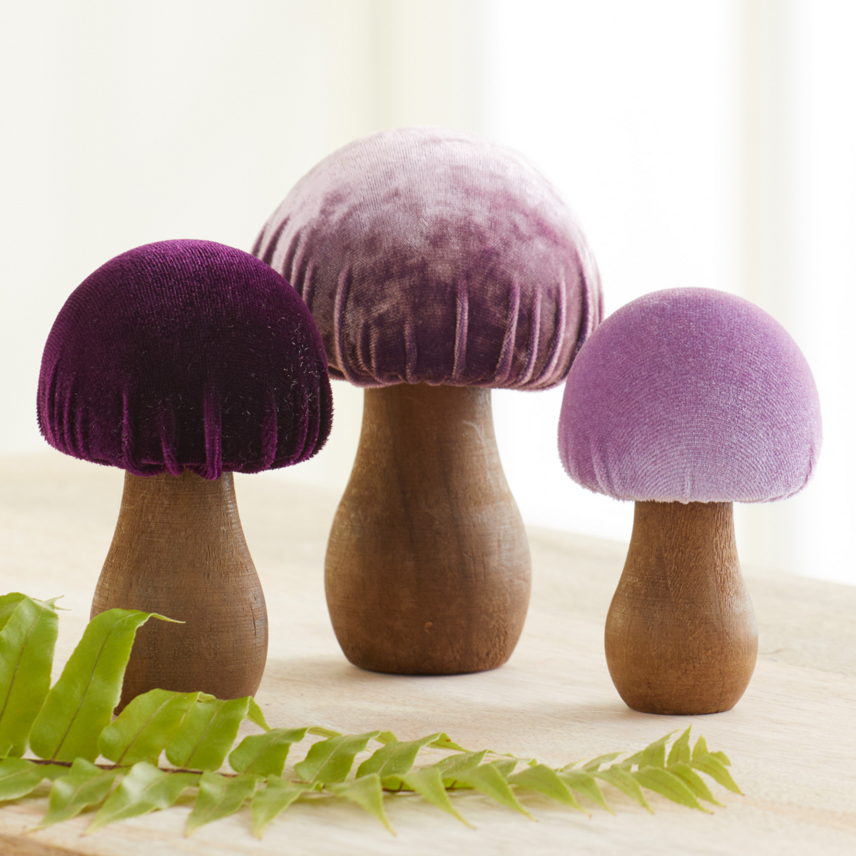 Velvet mushrooms set of 3, lavender purple mushroom decor, trendy mush ...