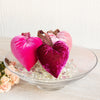 set of 3 velvet hearts in luxe berry, hot pink and rose